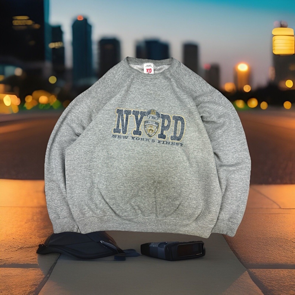 NYPD‎ Finest  Vtg Mens Gray Long Sleeve Wilson Crew Neck Thrashed Sweatshirt XL